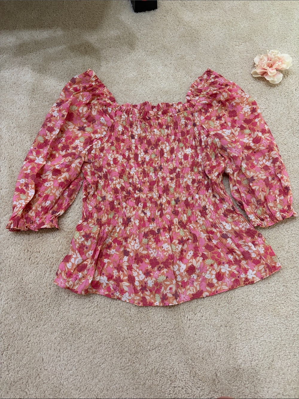 Nanette Lepore Floral Smocked Square-Neck Top - Pink - Picture 8 of 11